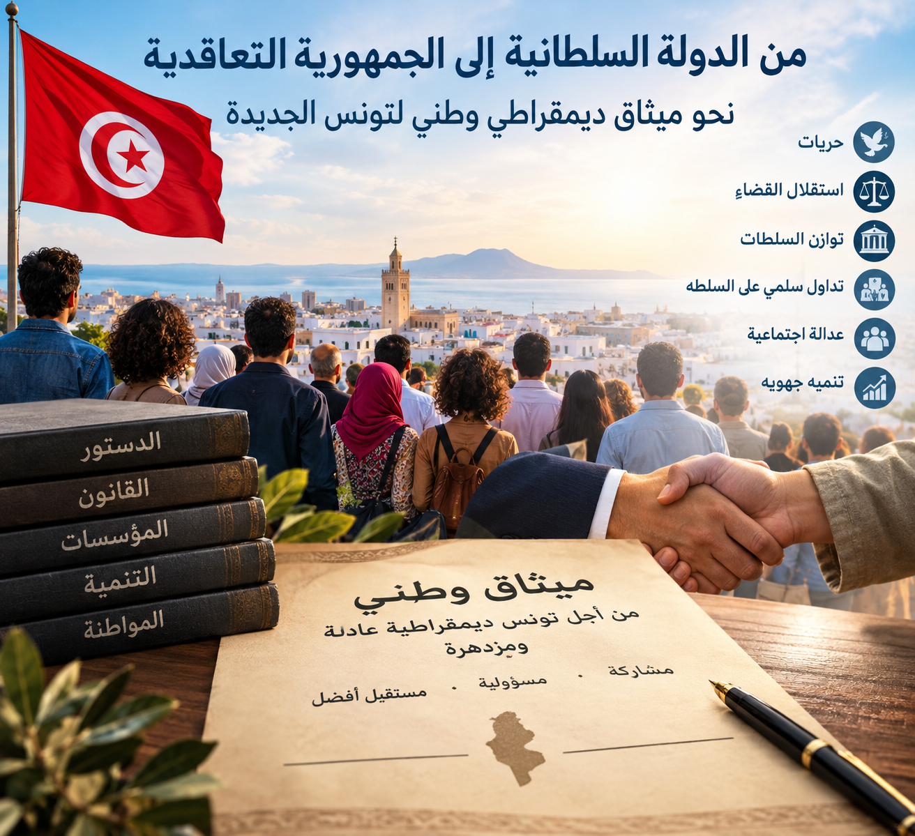 من الدولة السلطانية إلى الجمهورية التعاقدية.. نحو ميثاق ديمقراطي وطني لتونس الجديدة