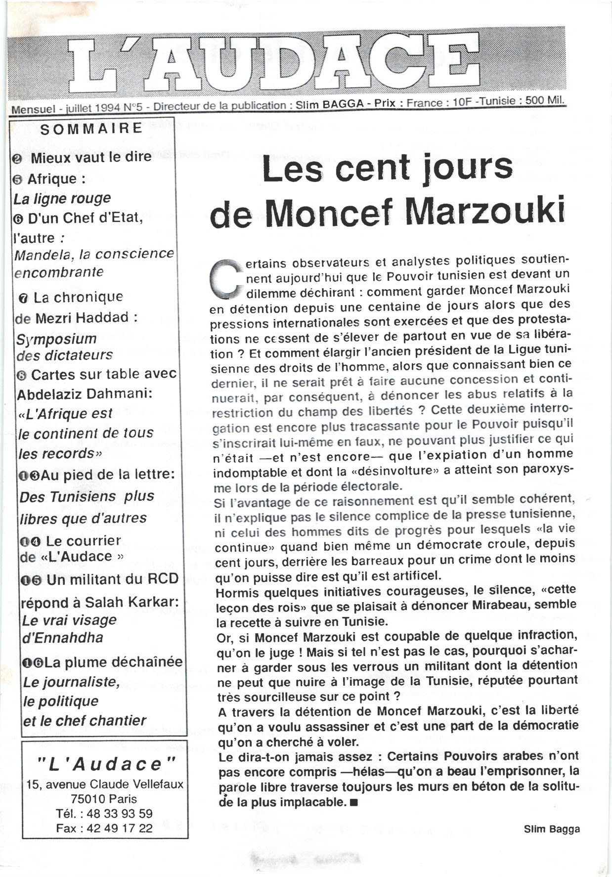 L'AUDACE - N° 05 - Juillet 1994
