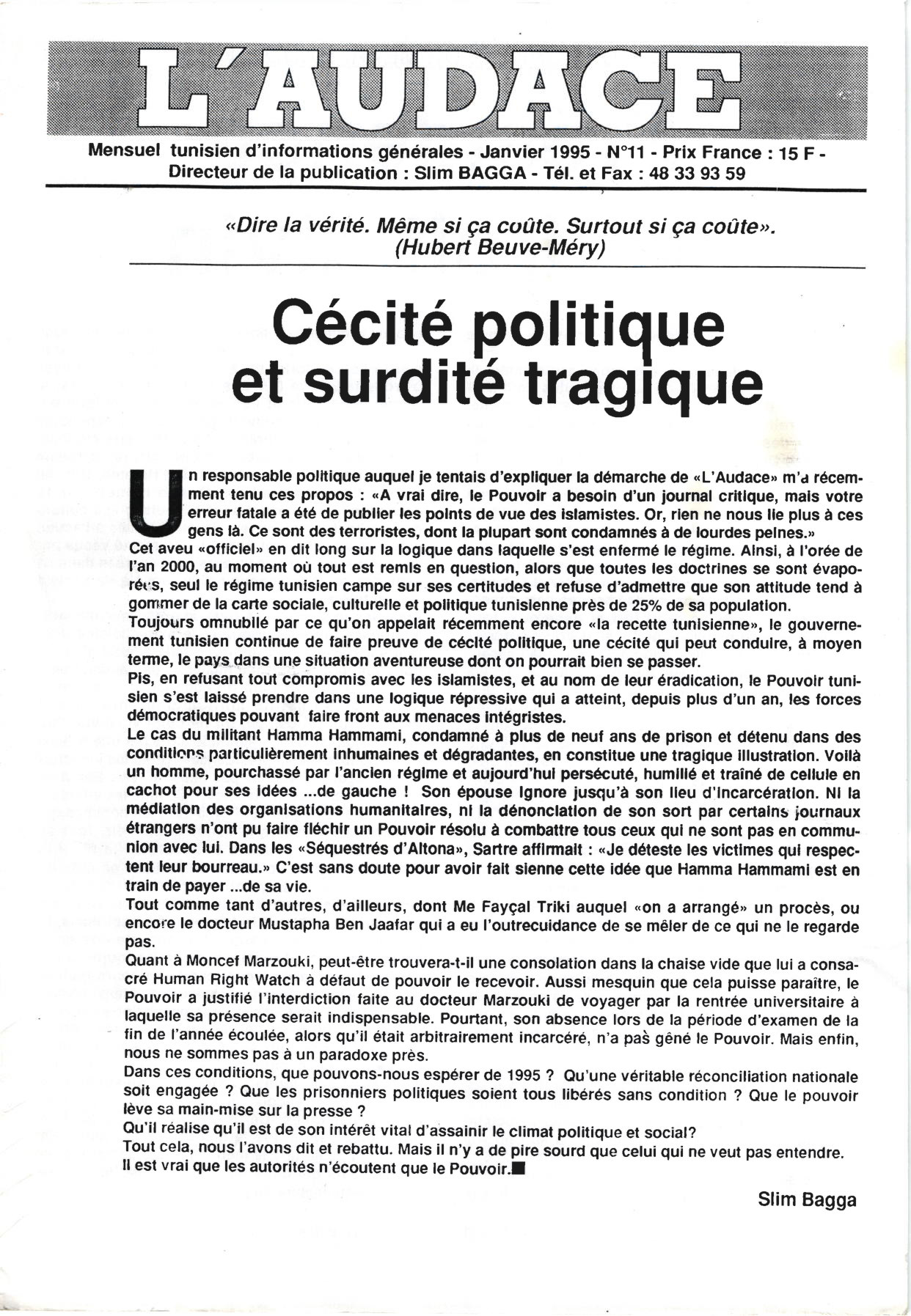 L'AUDACE - N° 11 - Janvier 1995