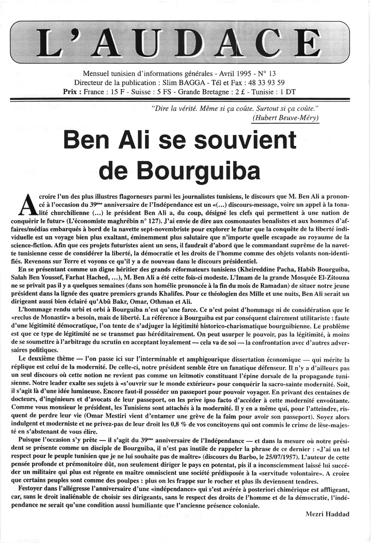 L'AUDACE - N° 13 - Avril 1995