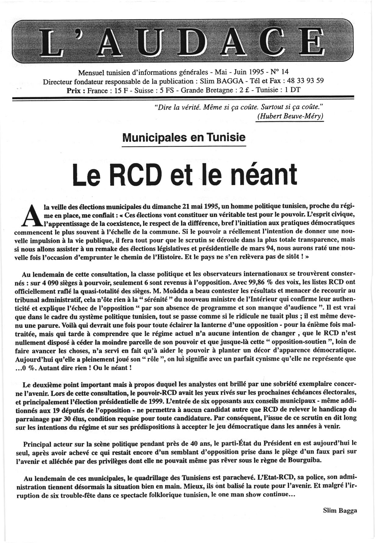 L'AUDACE - N° 14 - Mai 1995