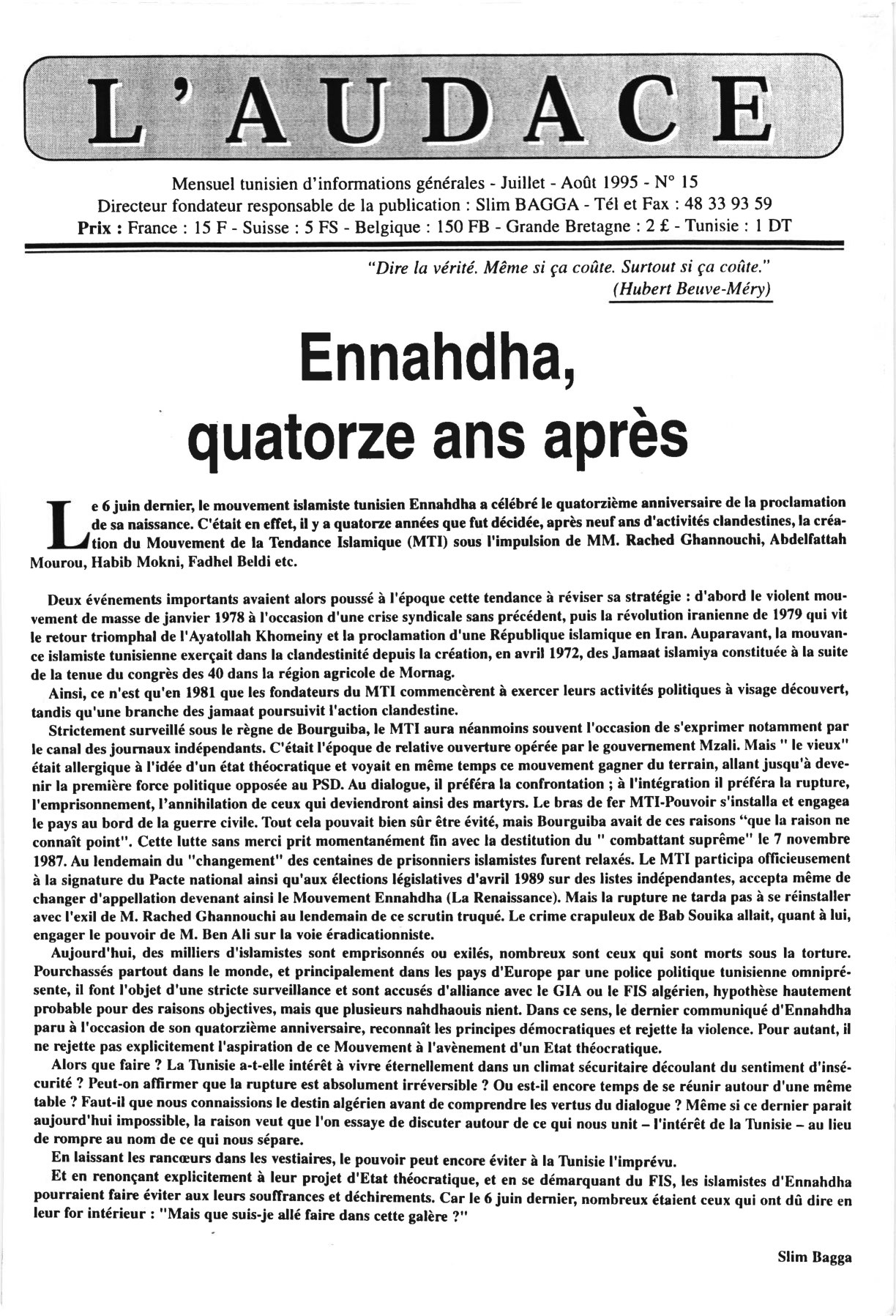 L'AUDACE - N° 15 - Août 1995