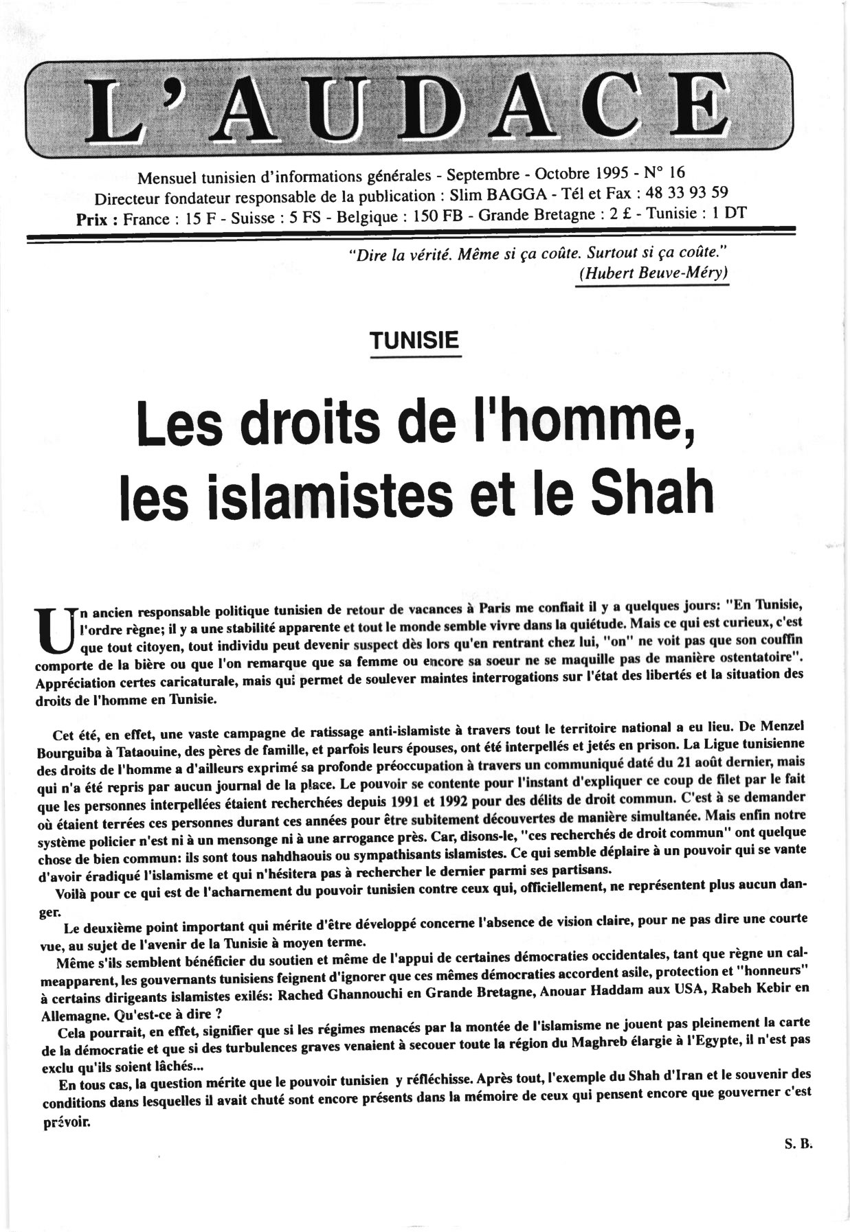 L'AUDACE - N° 16 - Septembre 1995