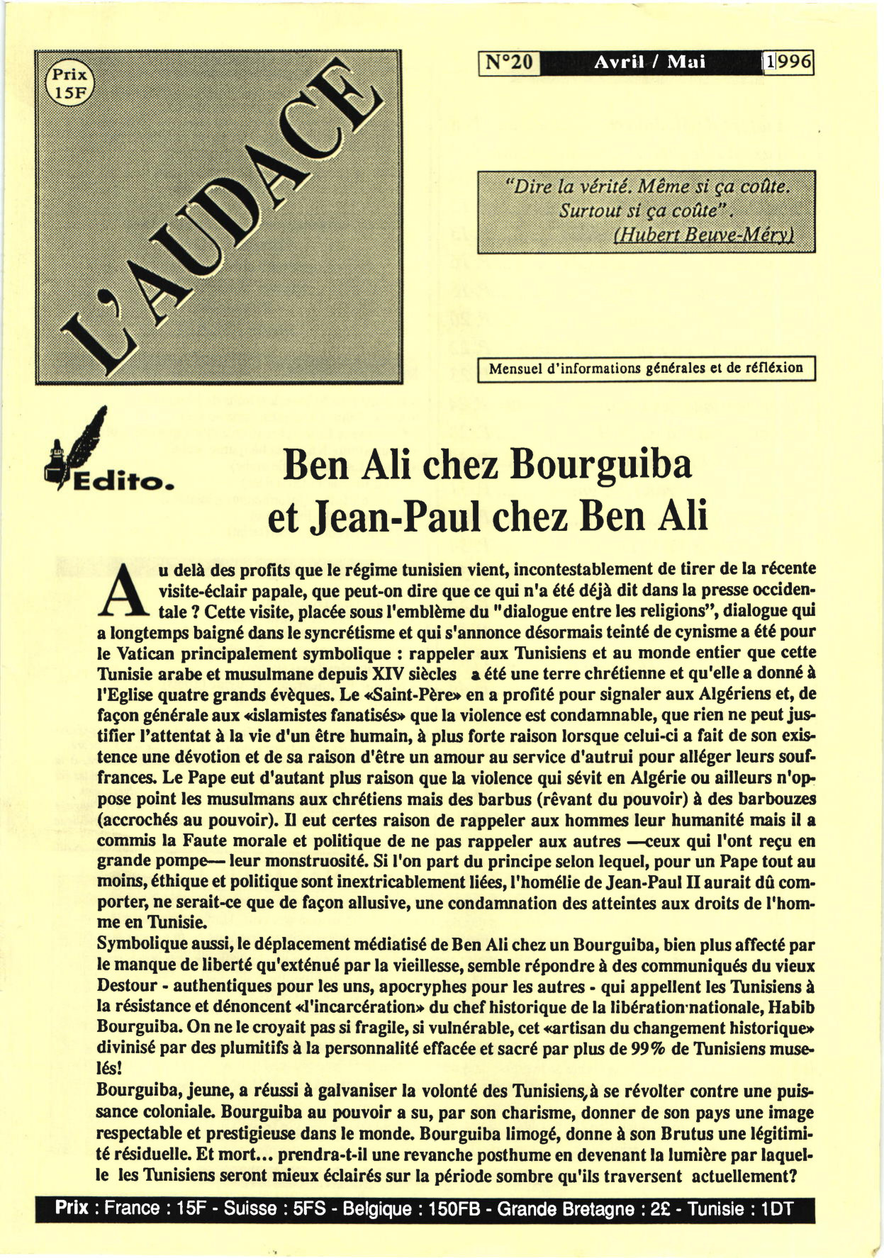 L'AUDACE - N° 20 - Avril 1996