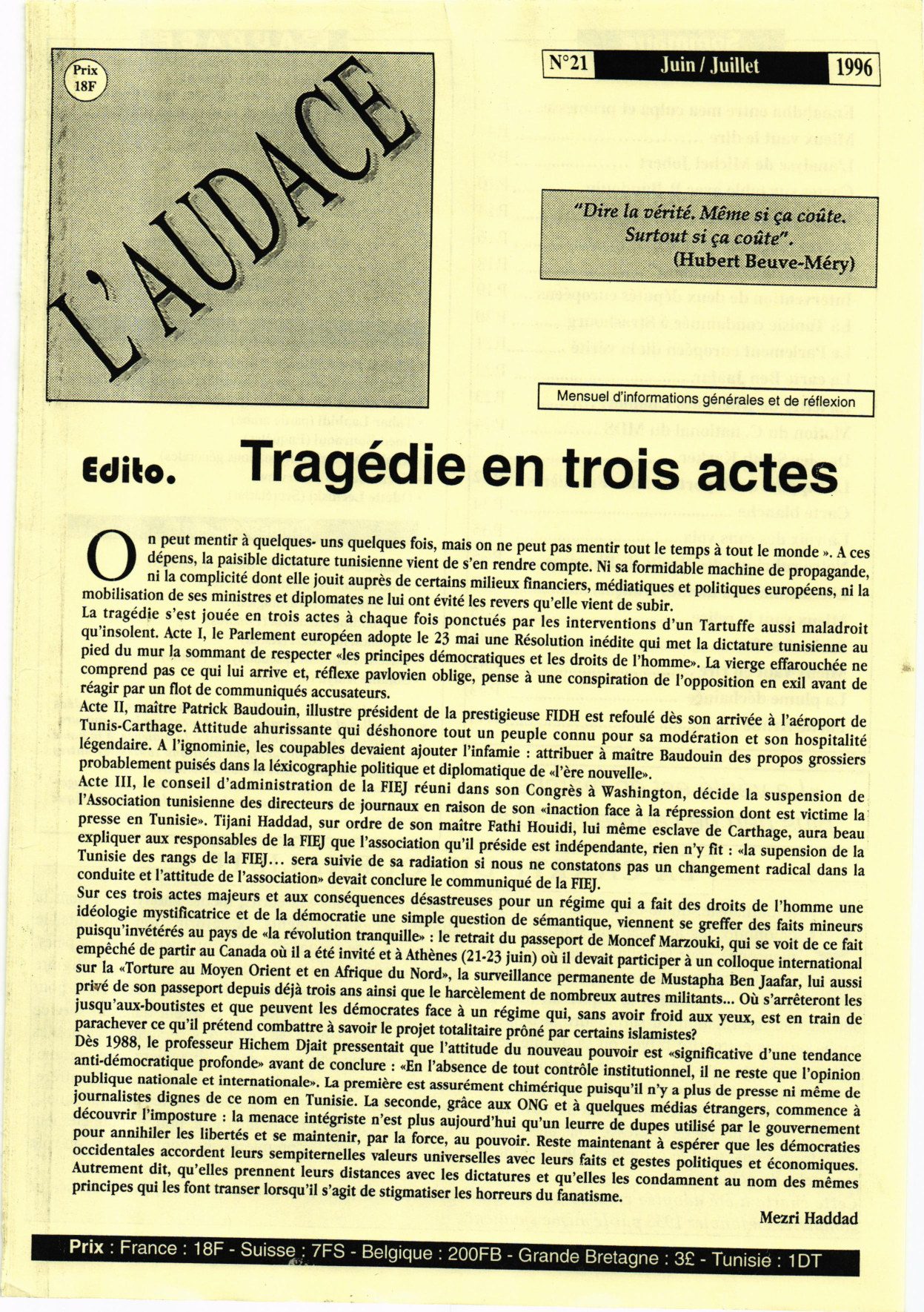 L'AUDACE - N° 21 - Juin 1996