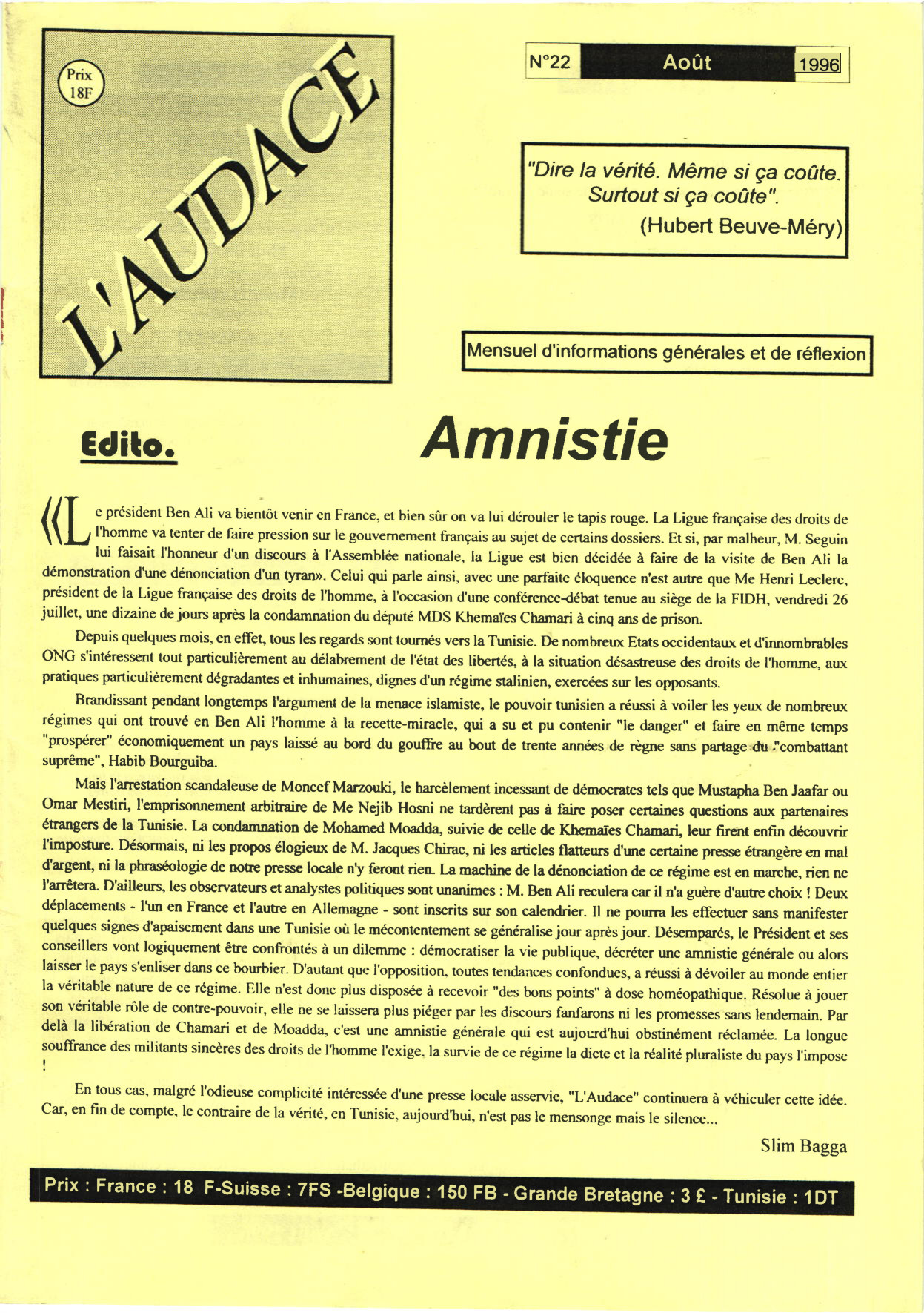 L'AUDACE - N° 22 - Août 1996