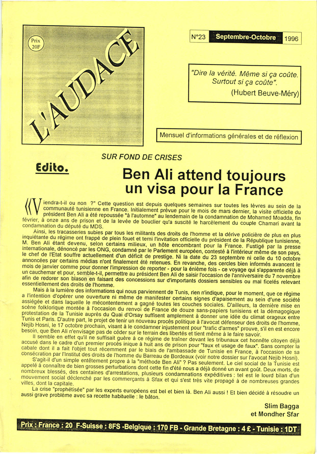 L'AUDACE - N° 23 - Septembre 1996