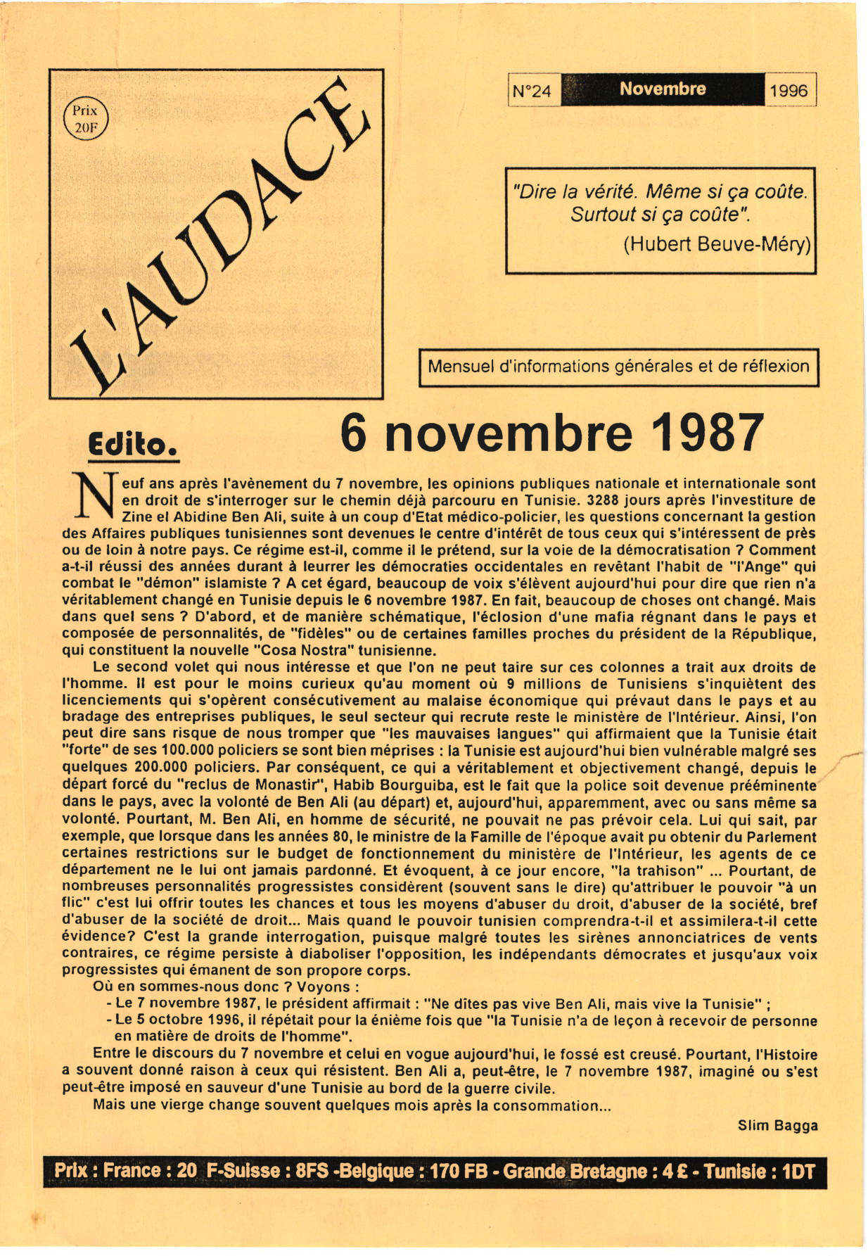 L'AUDACE - N° 24 - Novembre 1996