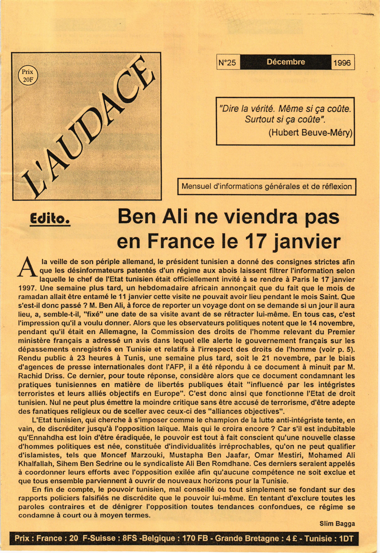 L'AUDACE - N° 25 - Décembre 1996