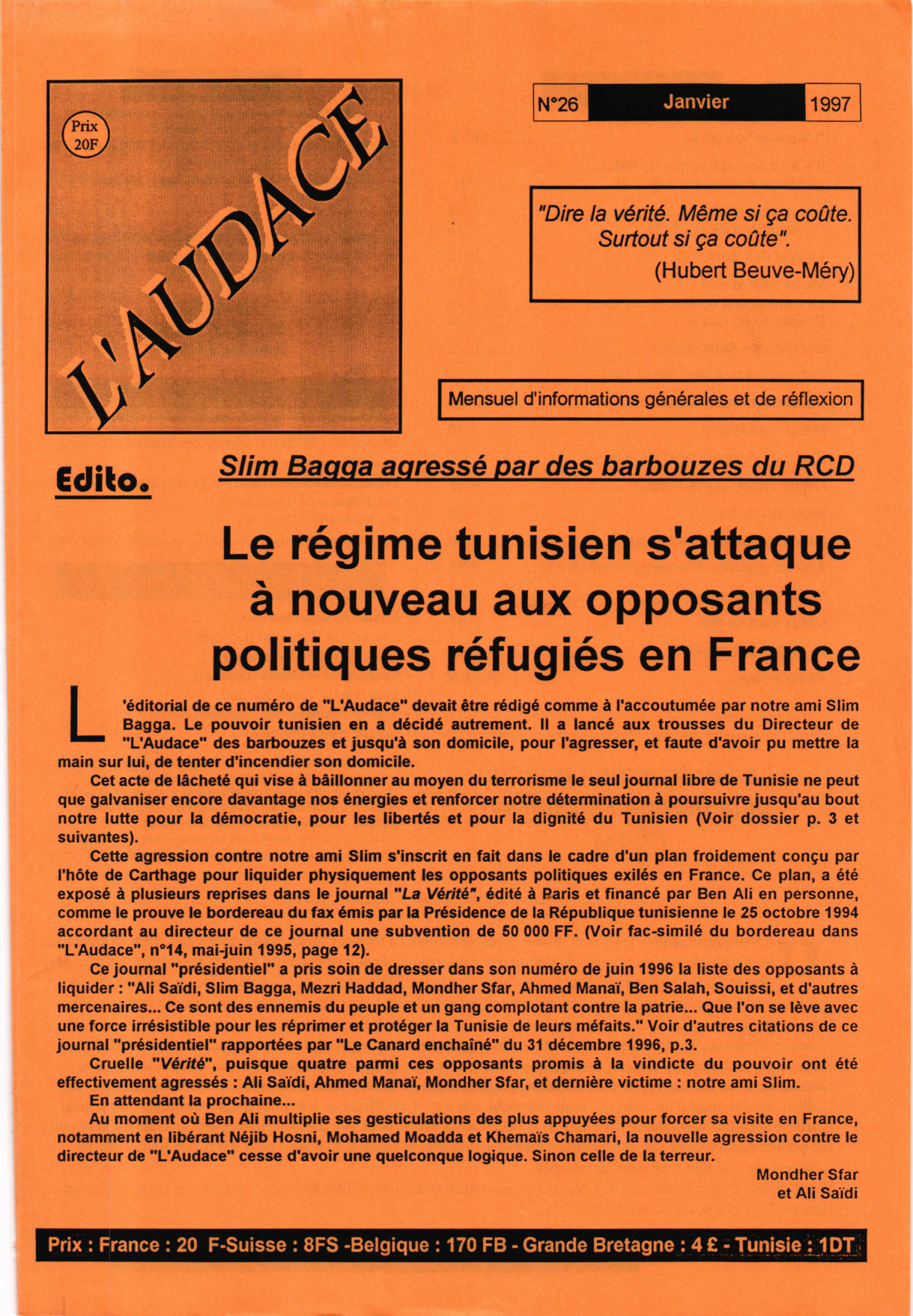 L'AUDACE - N° 26 - Janvier 1997