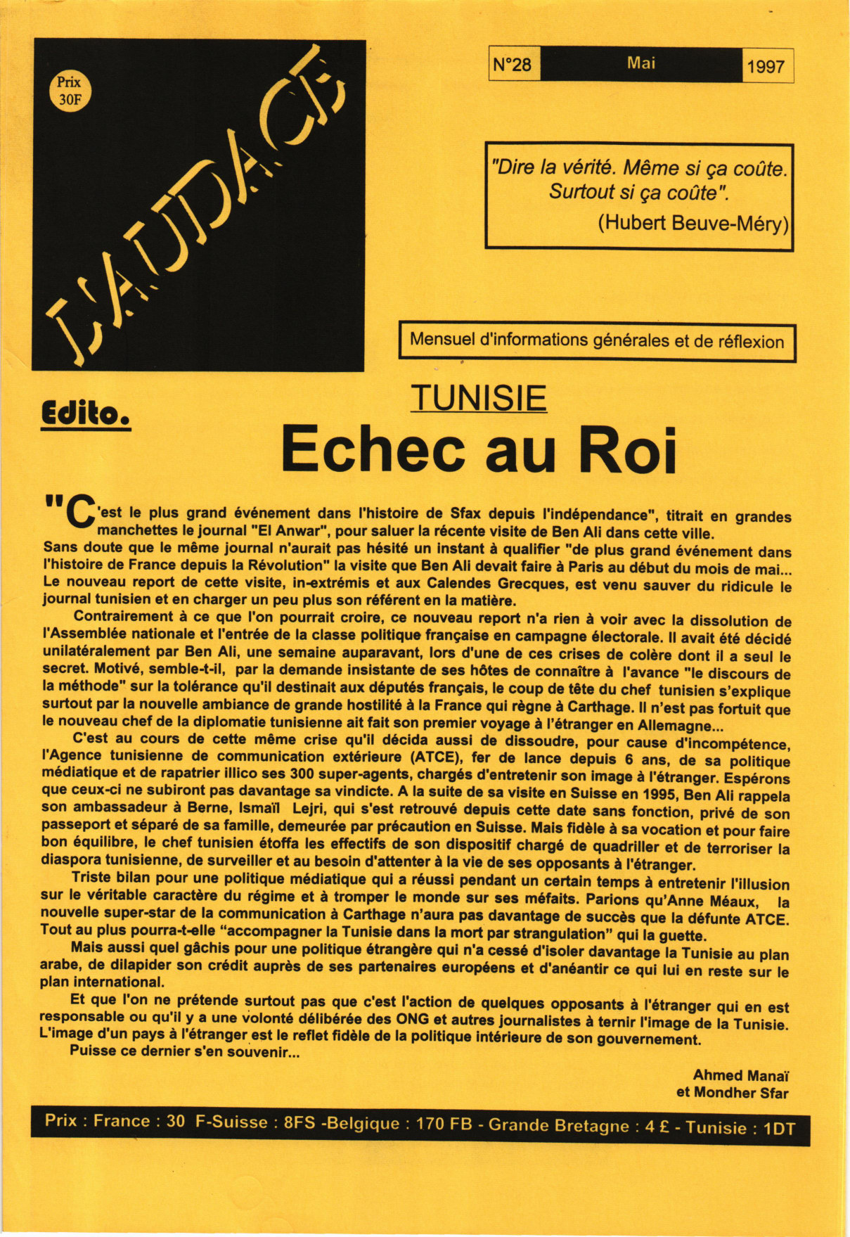 L'AUDACE - N° 28 - Mai 1997