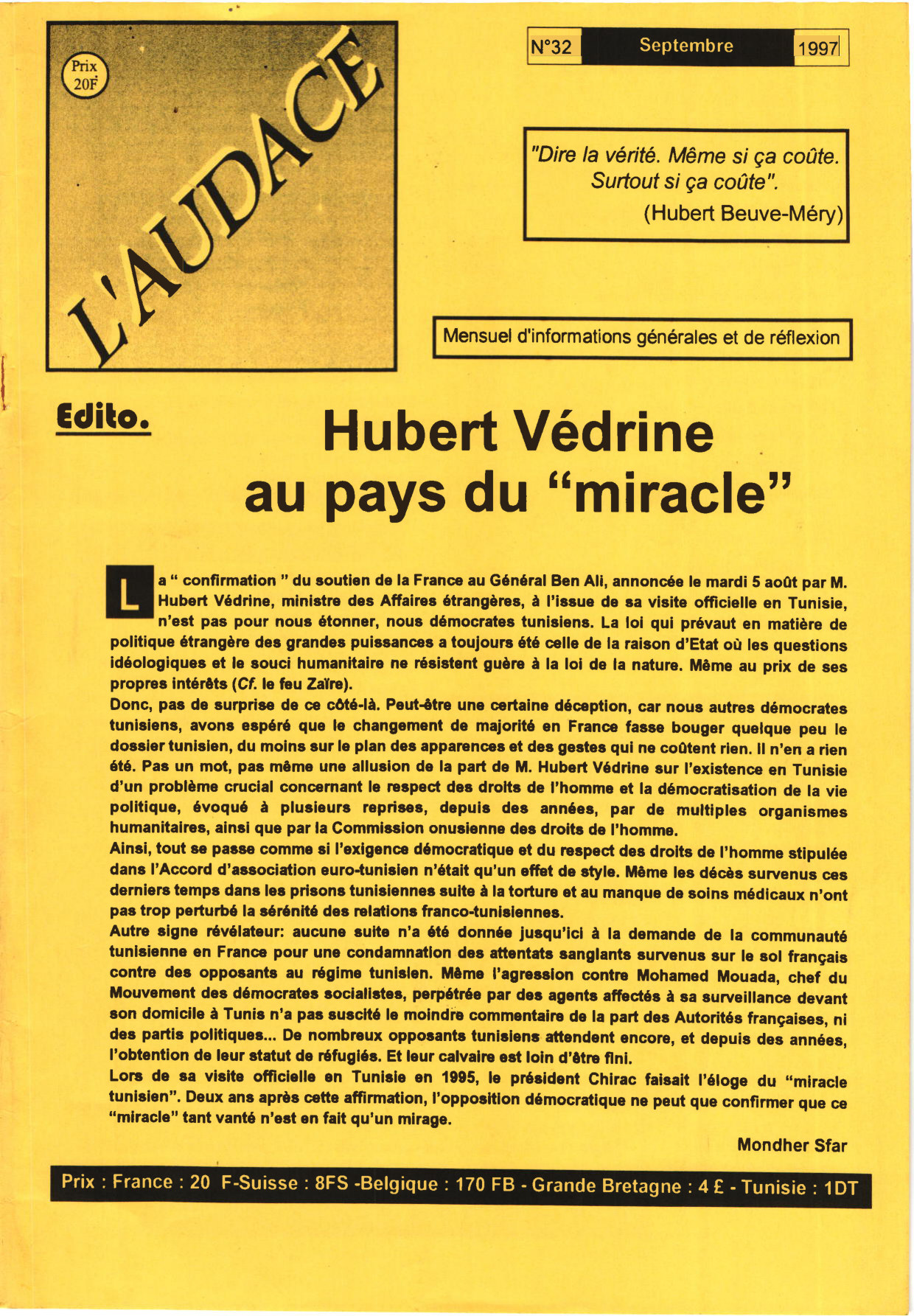 L'AUDACE - N° 32 - Septembre 1997