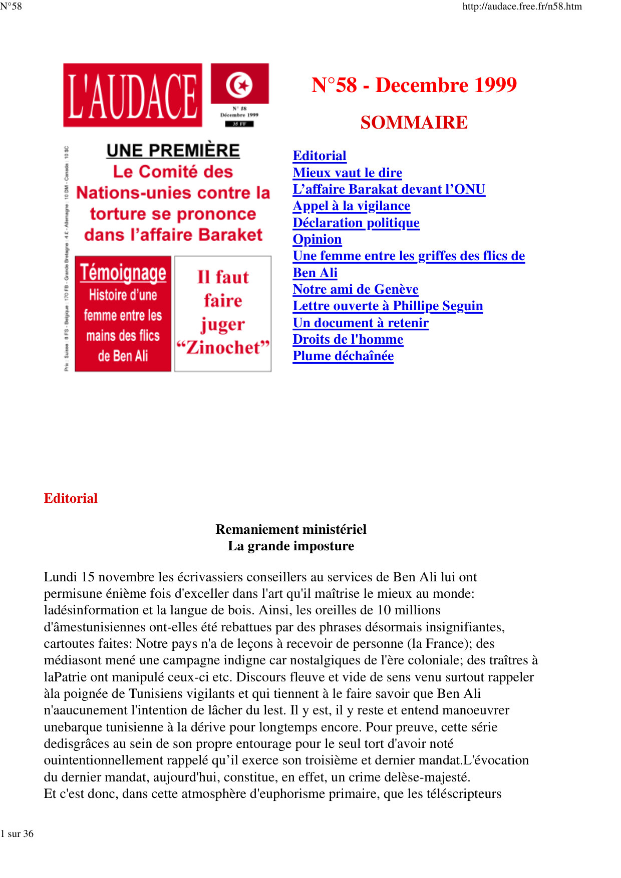 L'AUDACE - N° 58 - Décembre 1999