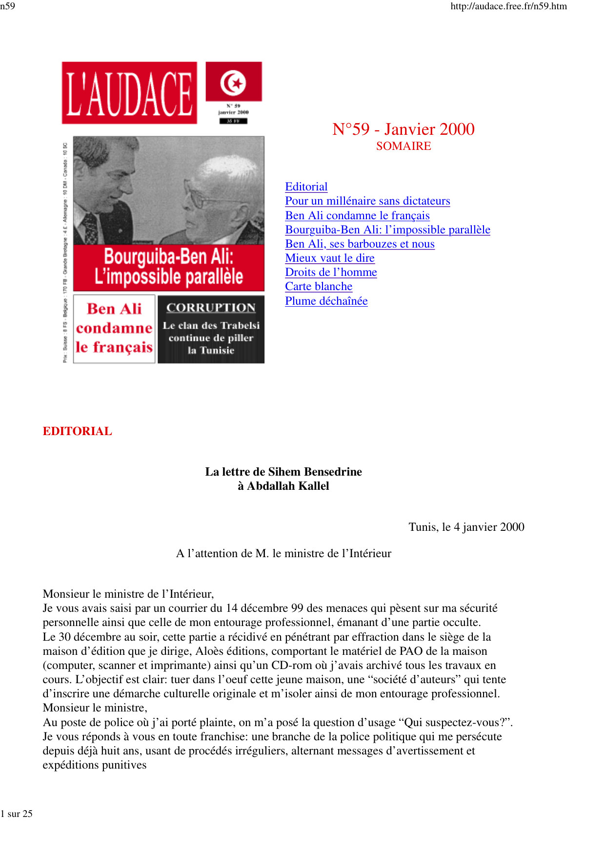 L'AUDACE - N° 59 - Janvier 2000