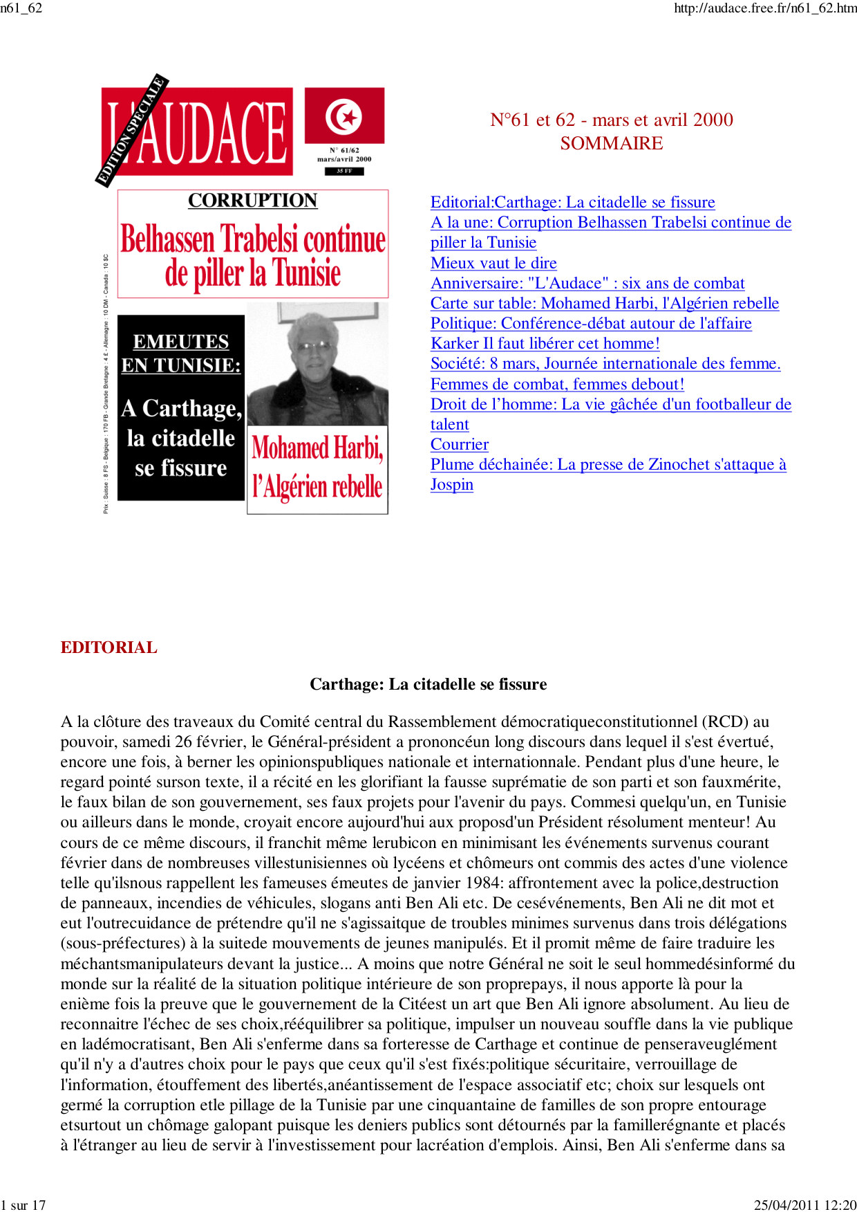 L'AUDACE - N° 61-62 - Mars 2000