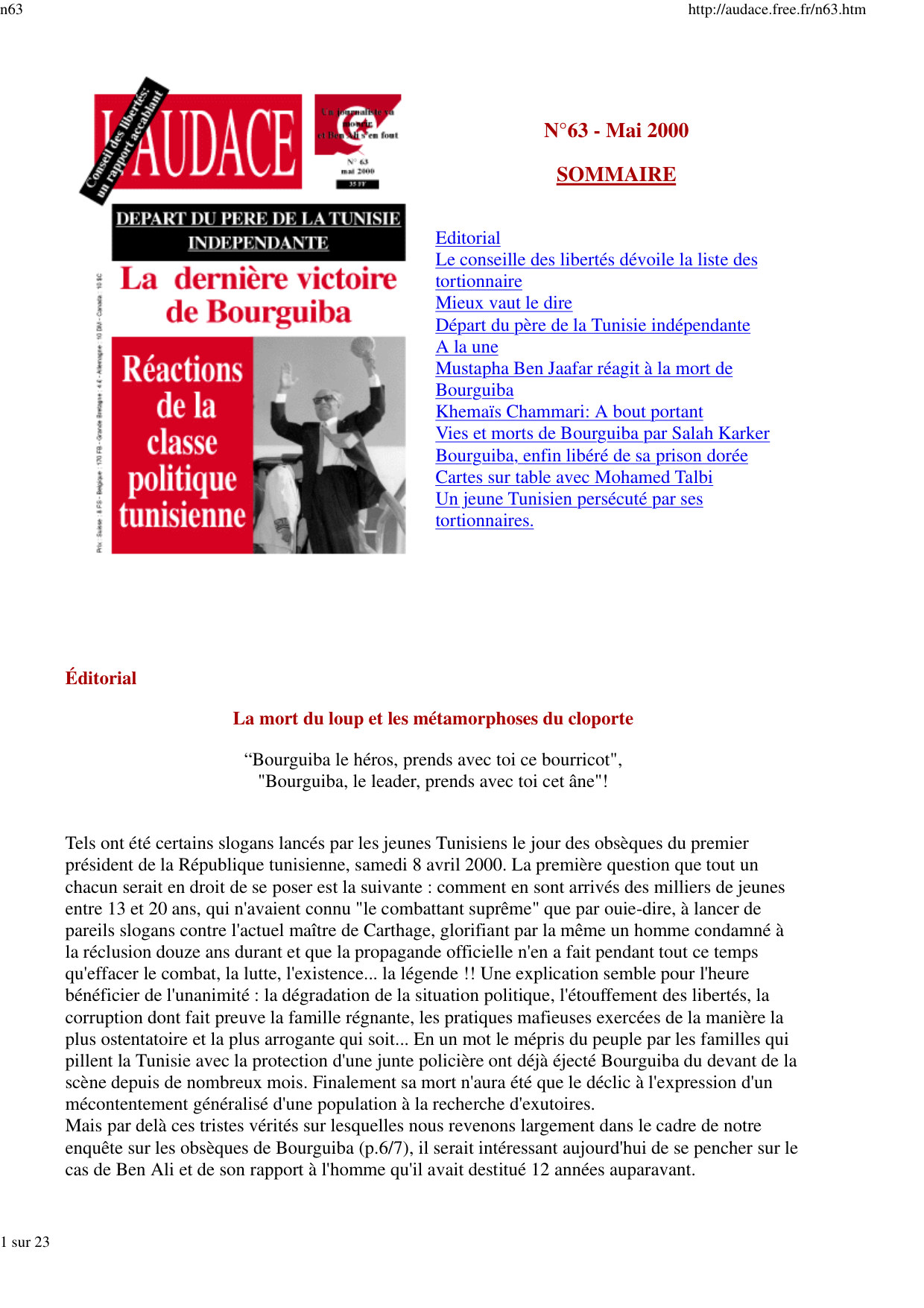 L'AUDACE - N° 63 - Mai 2000