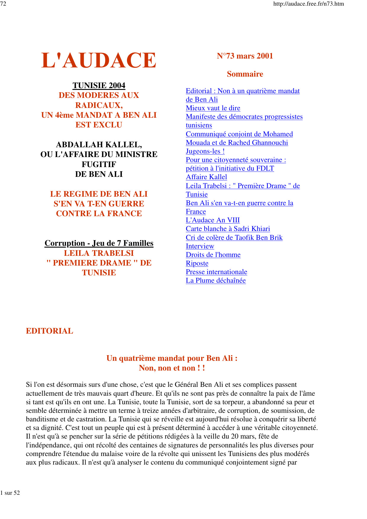 L'AUDACE - N° 73 - Mars 2001