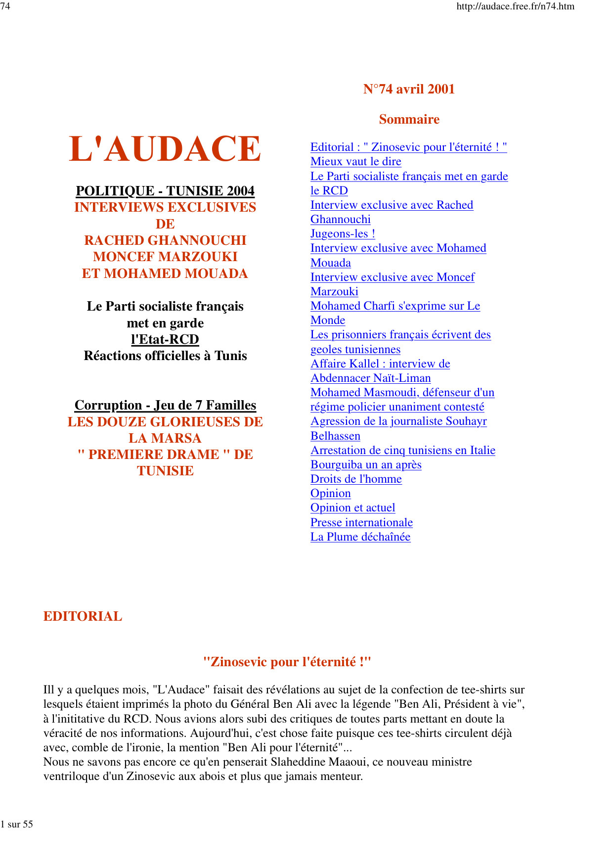 L'AUDACE - N° 74 - Avril 2001