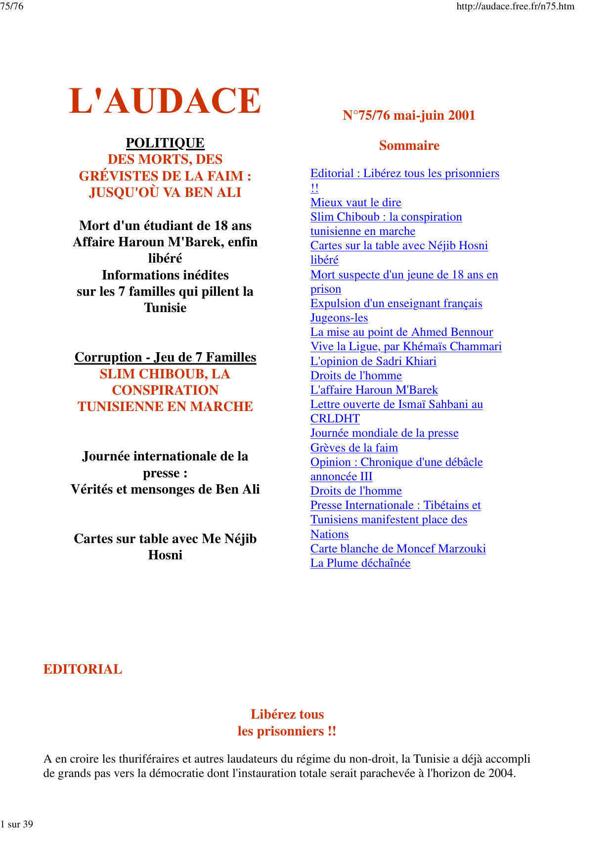 L'AUDACE - N° 75-76 - Mai 2001